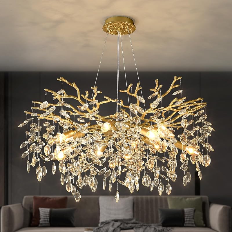 Candelabro cristal gota lluvia 32pulg 10 luces E12 comedor