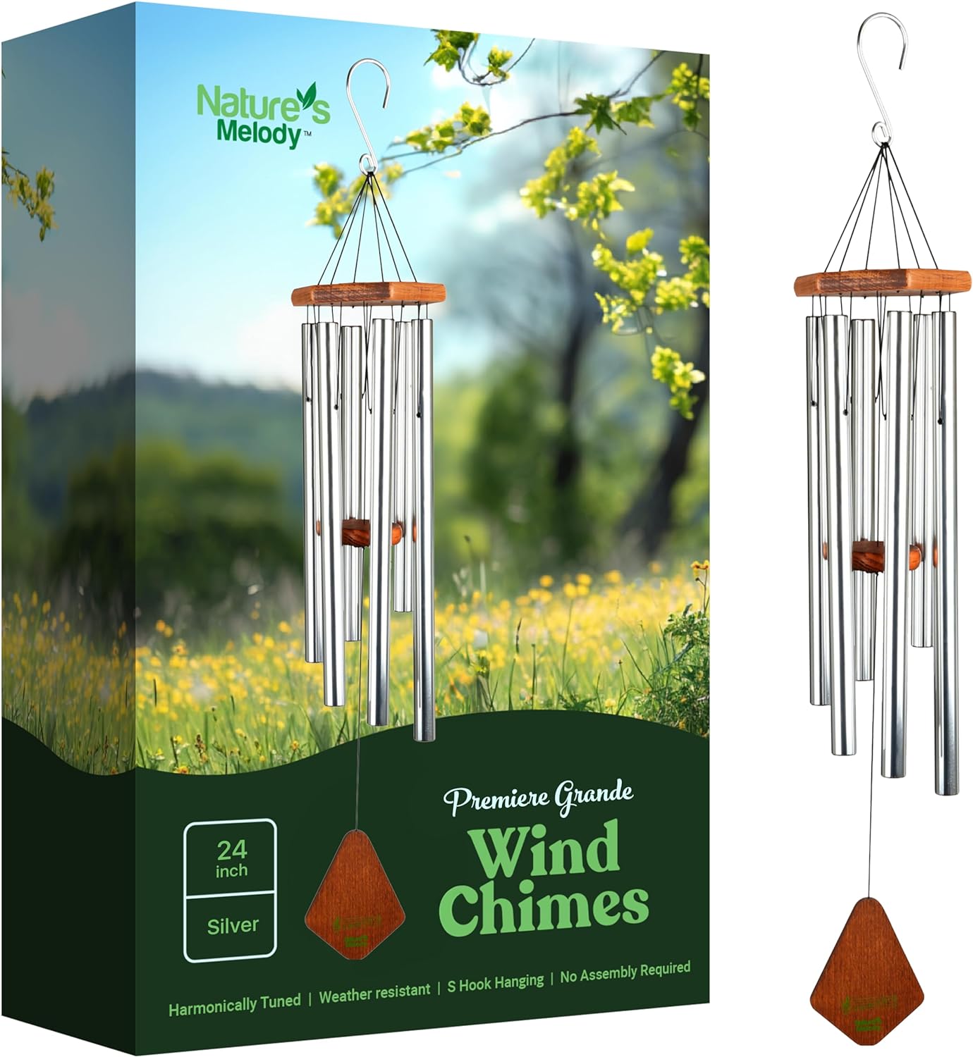 Campanilla viento 6 tubos pentatónica E aluminio inox 24"