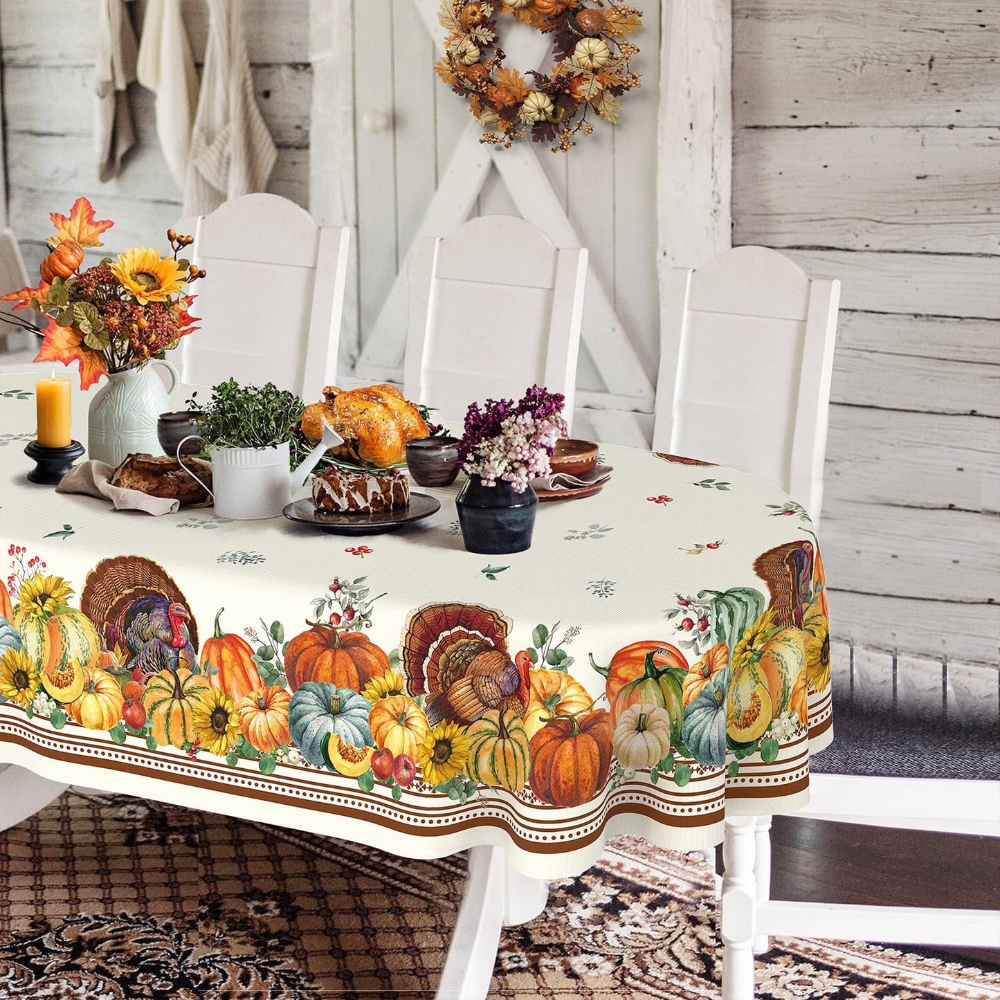 Mantel ovalado otoño 60x102pulg poliéster calabaza pavo