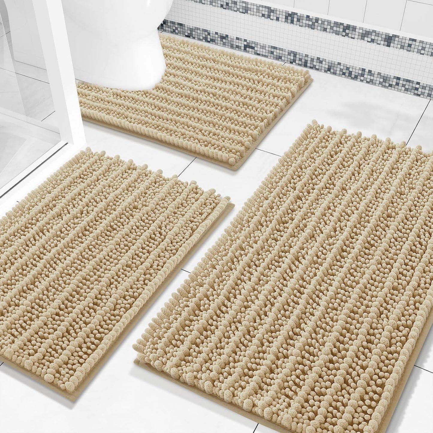 3 Alfombras Baño Chenilla Peludas Absorbentes Contorno U