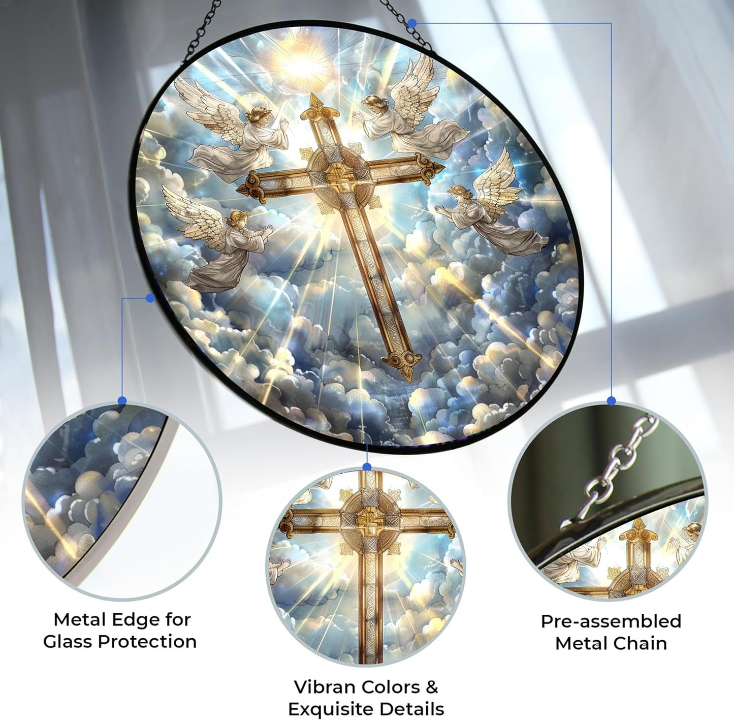 Cruz de Jesús Atrapasoles Vidrio Cadena Metal Jardín