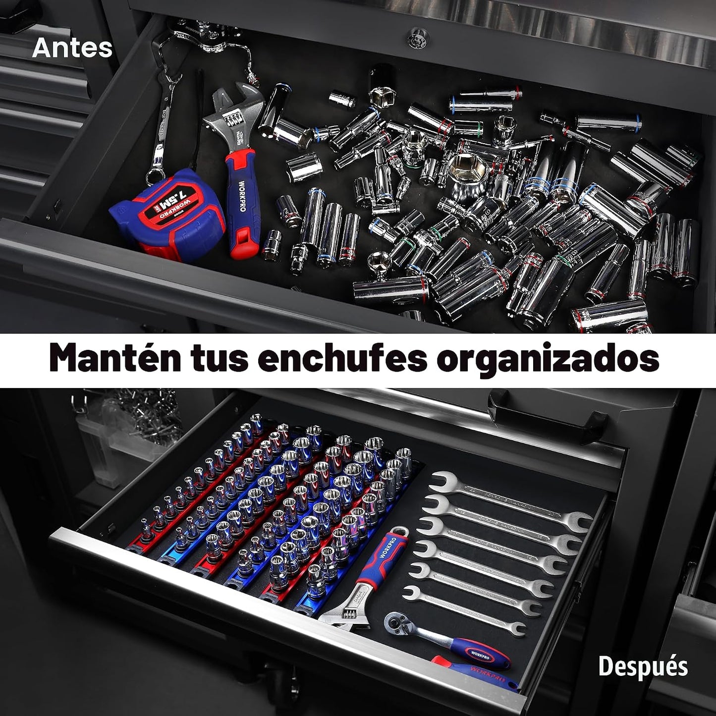 Organizador magnético llaves 3/8pulg aluminio 10 clips