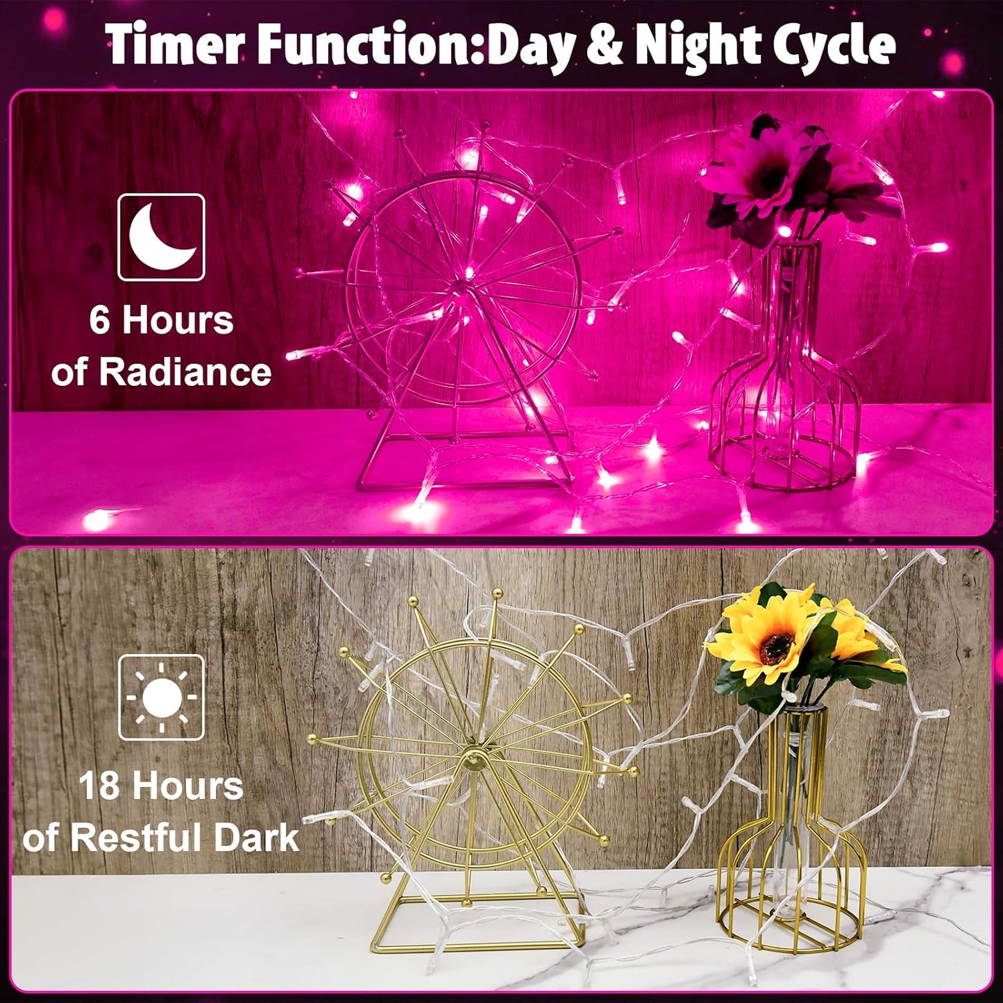 Guirnalda luces rosadas 9.8ft 30 LED impermeables con temporizador