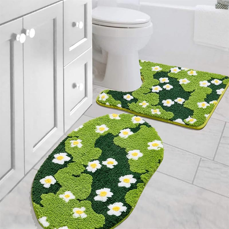 Set 2 Alfombras Baño Microfibra Antiderrap 20x32pulg