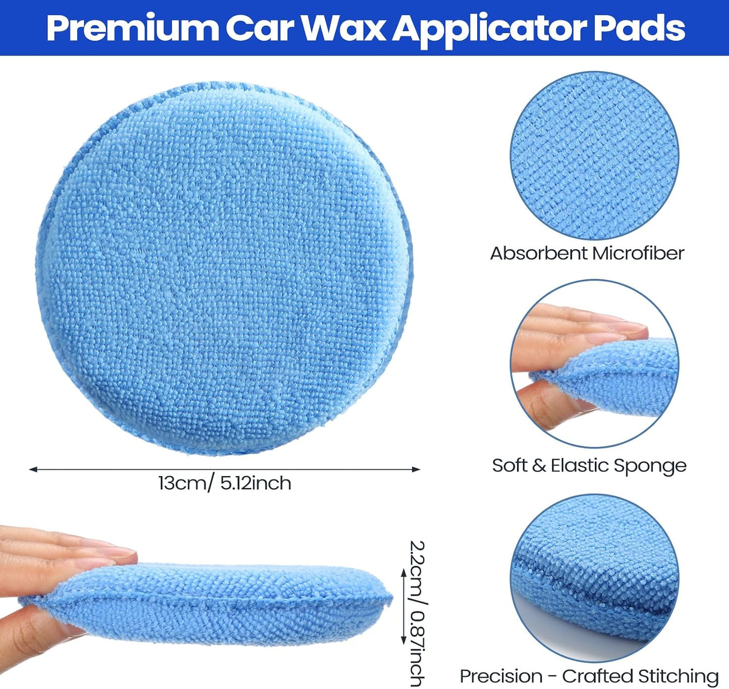 50 Almohadillas Microfibra Cera Auto 5" Espuma Suave