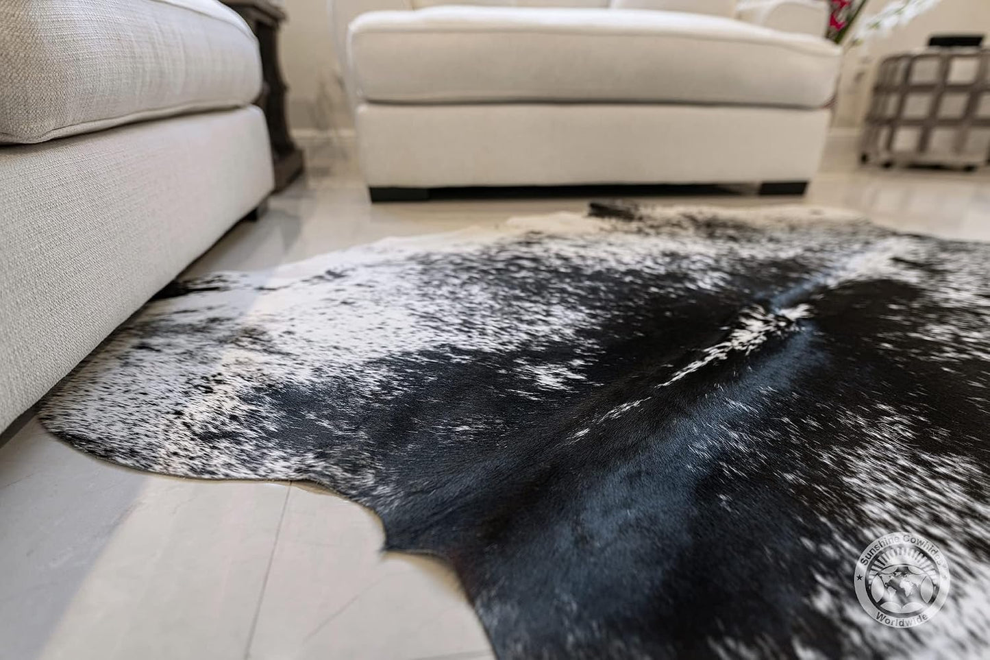Alfombra piel vaca sal y pimienta lujosa dormitorio sala