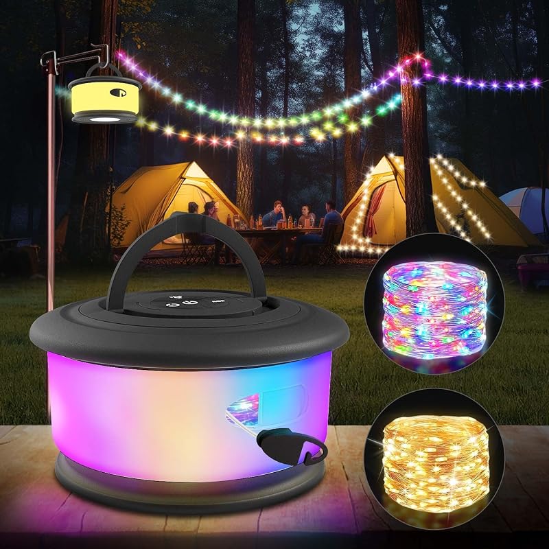 Luces cadena camping 2en1 32.8ft recargables 19 modos led