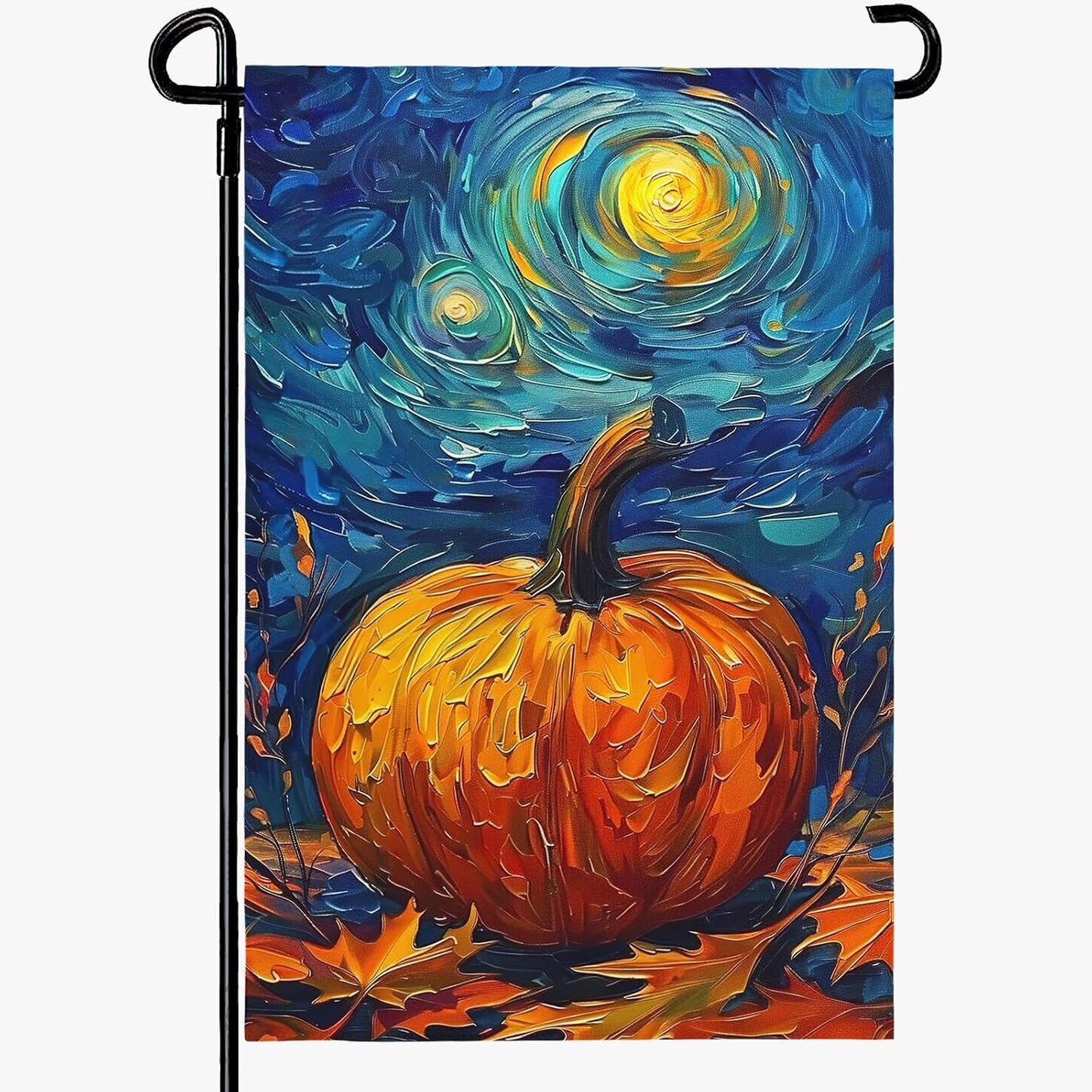 Bandera jardín otoño calabaza hojas Van Gogh arte nocturno