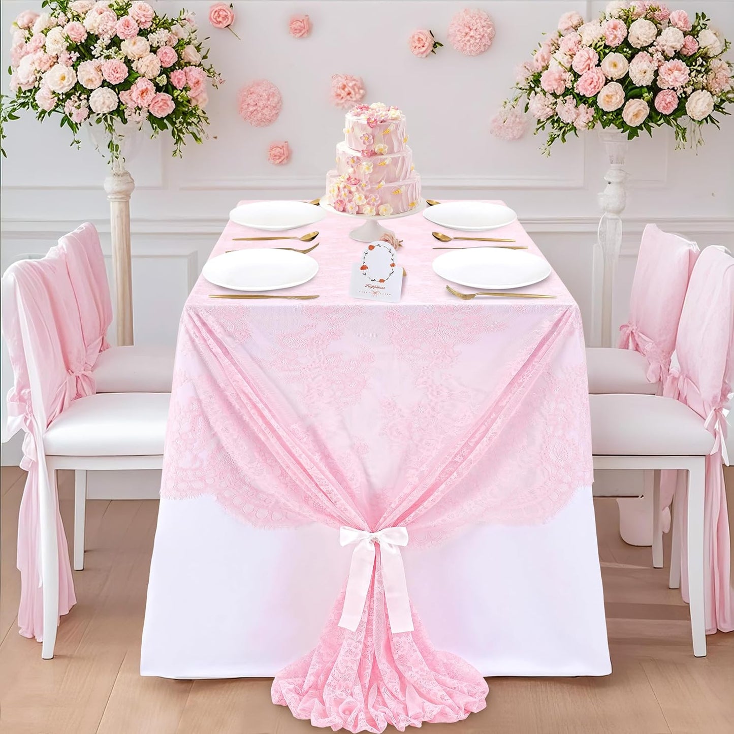 Mantel encaje rosa 60x120pulg vintage para bodas rústicas