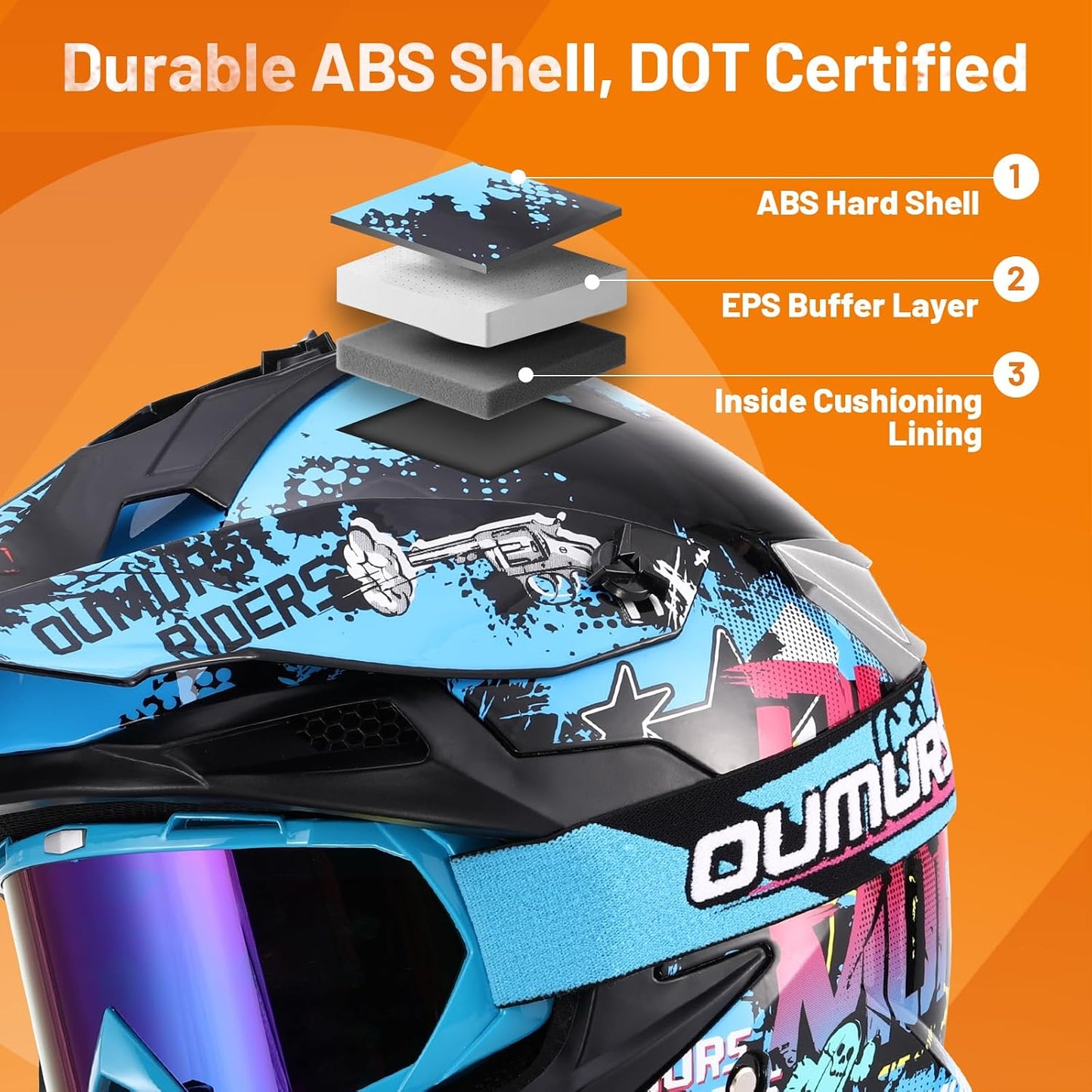 Casco Dirt Bike para adultos con visera solar y guantes