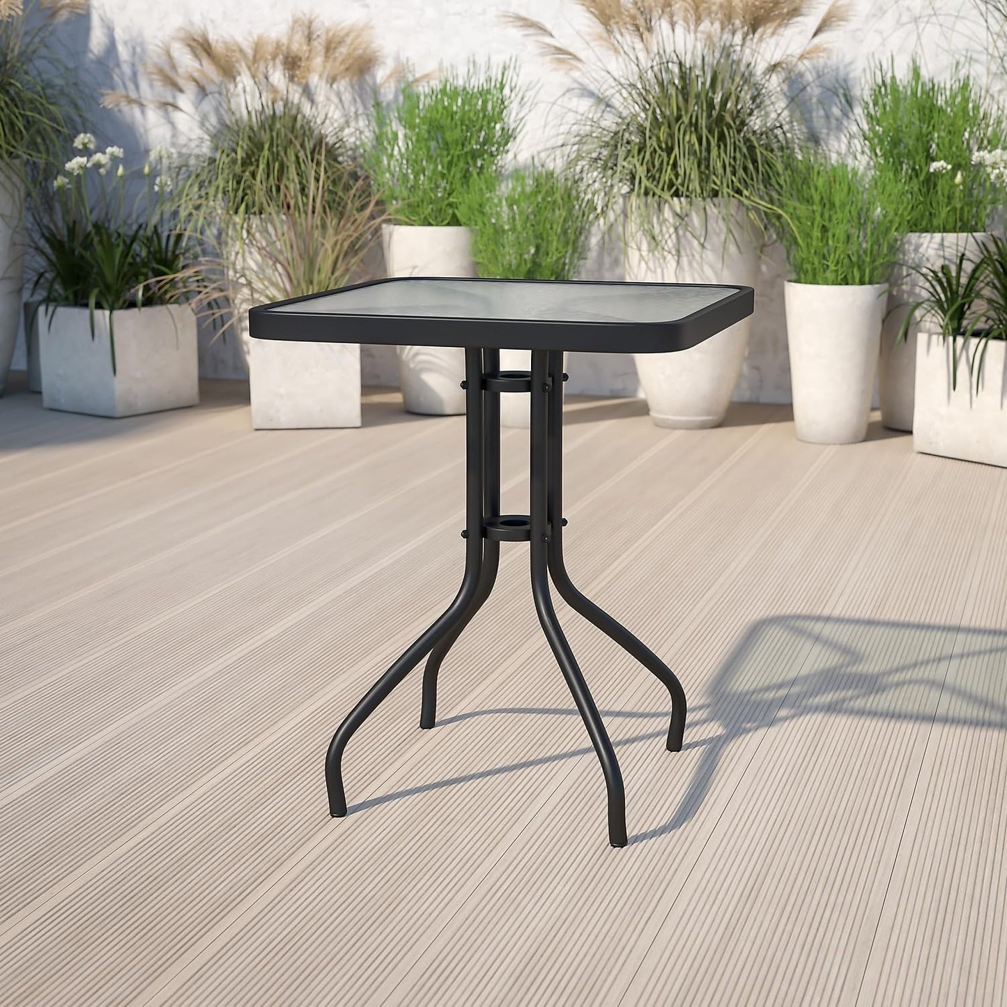 Mesa auxiliar cuadrada vidrio 23.5pulg uso exterior
