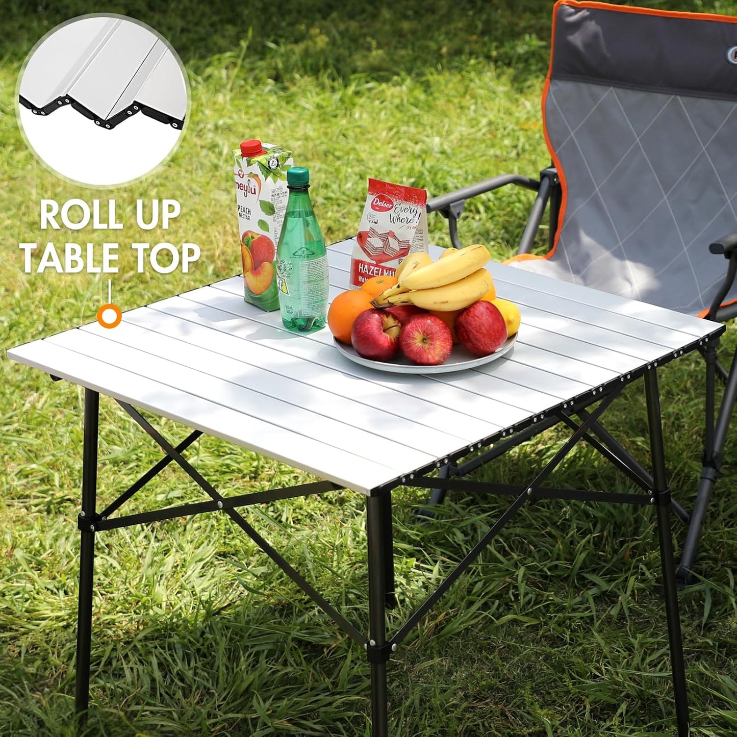 Mesa cuadrada plegable aluminio 4 personas color plateado
