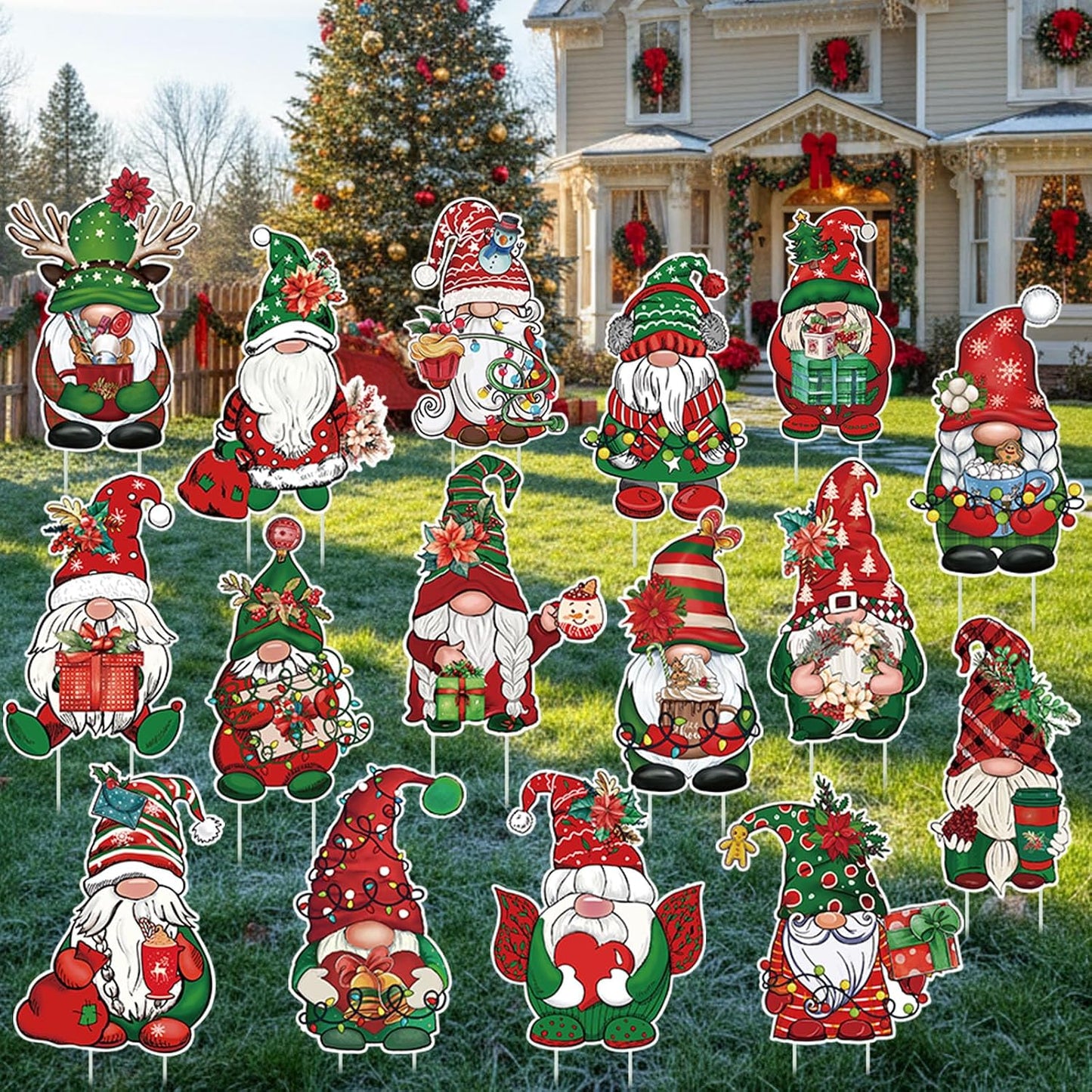 16 Pzas Gnomo Navidad Estacas Decoración Jardín