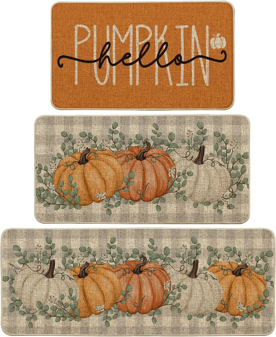 3 Tapetes cocina otoño diseño búfalo naranja calabaza 17x29pulg