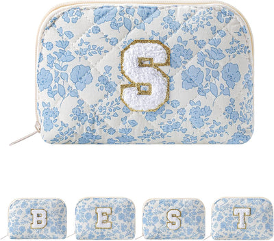 Bolsa maquillaje alfabeto caracola coqueta floral azul