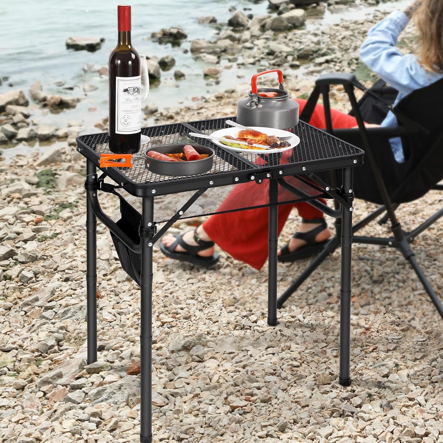 Mesa plegable aluminio 3 alturas ajustables para parrilla