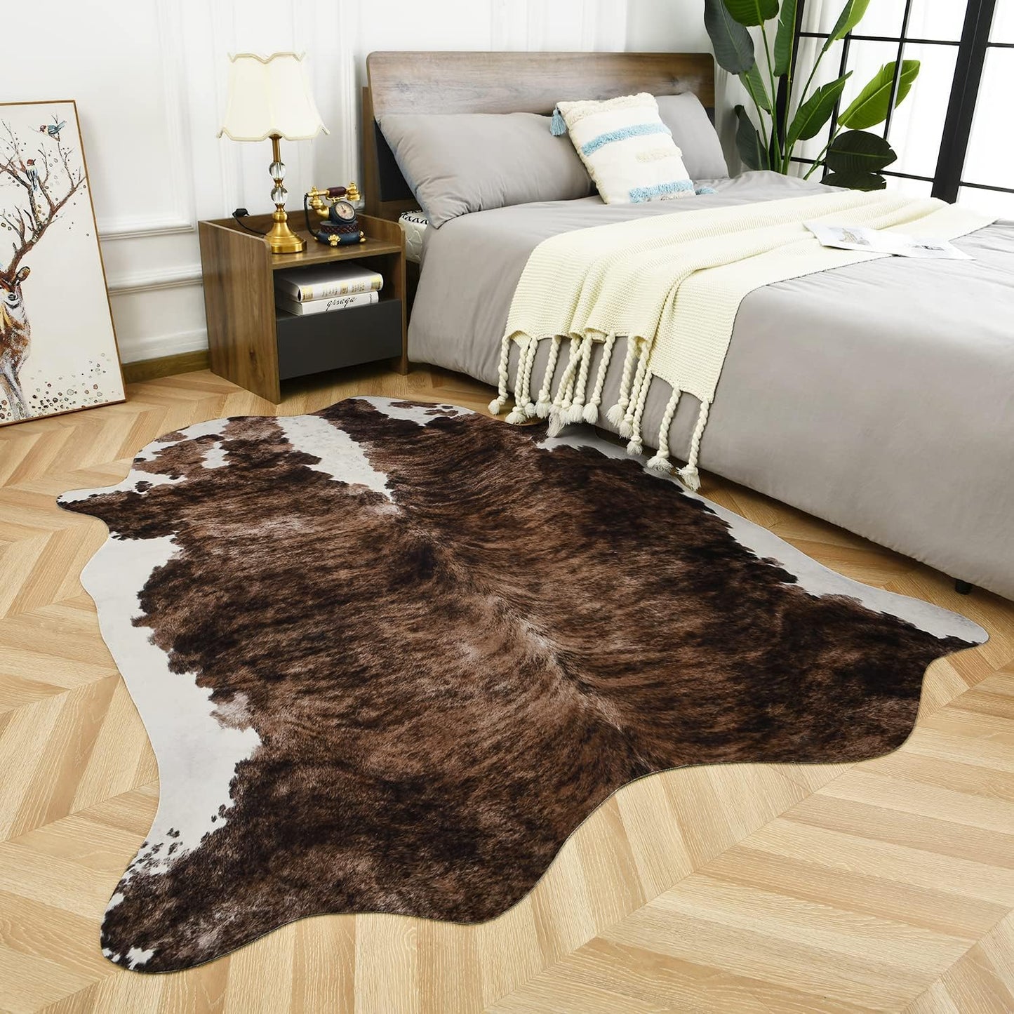 Alfombra piel vaca sintética estampado 4.7x5.2ft elástica