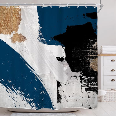 Cortina ducha abstracta azul negro dorado 72x72pulg