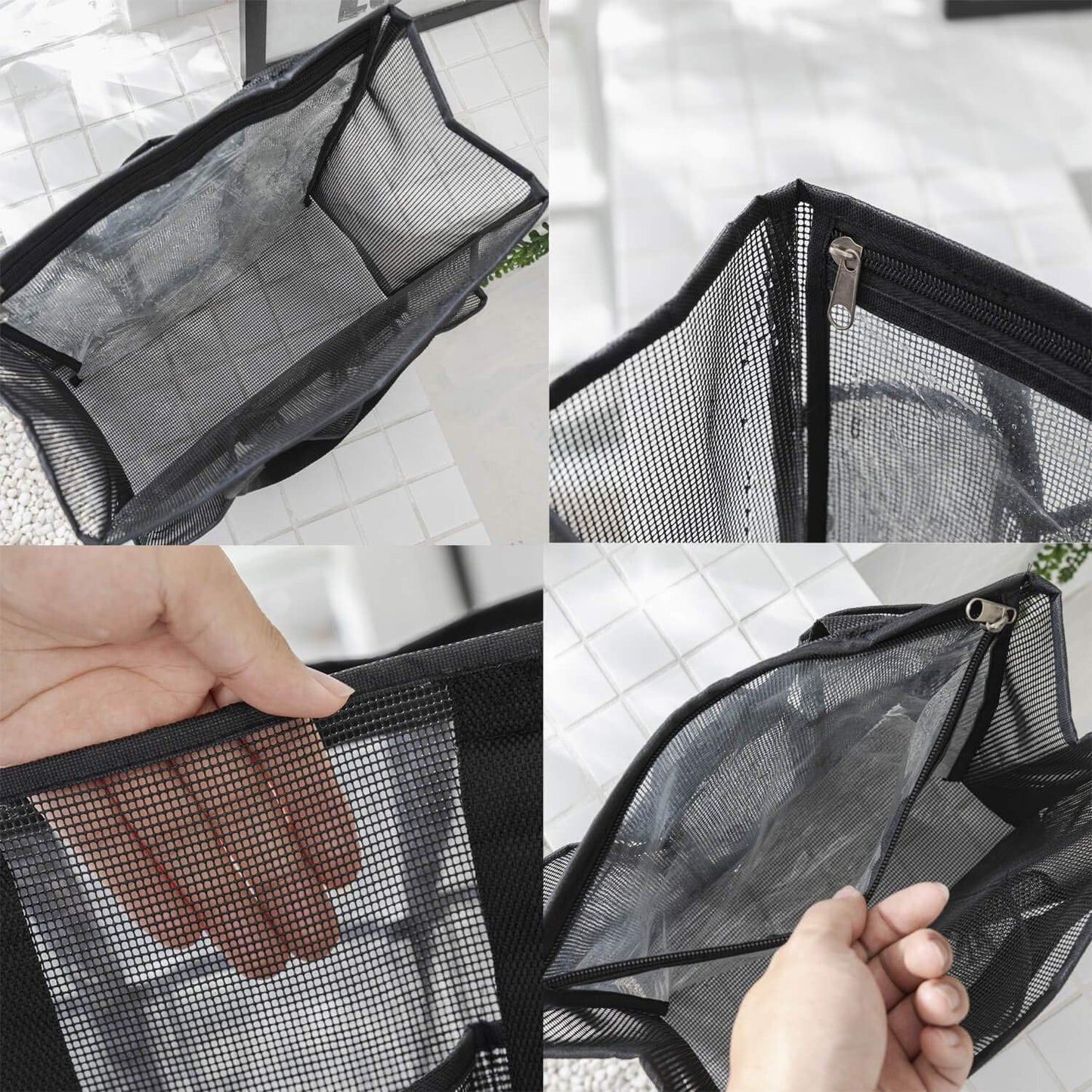 Bolsa ducha malla baño seco húmedo con bolsillo PVC negro