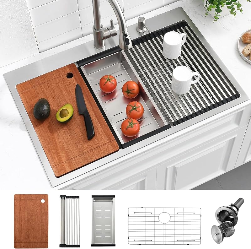 Fregadero cocina acero inox 33pulg con accesorios