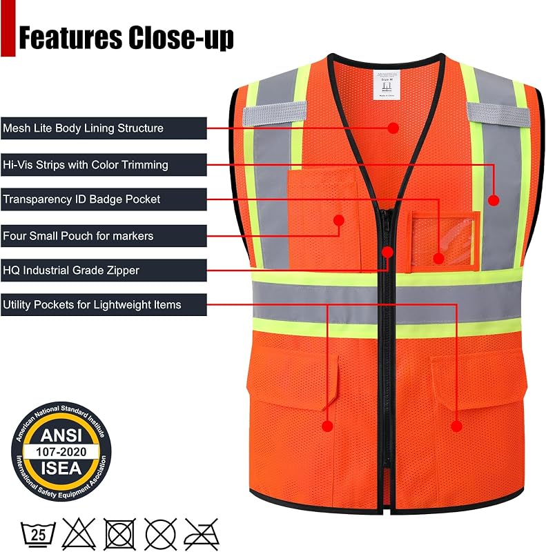 Chaleco seguridad reflectante alta visibilidad con bolsillos 2xl