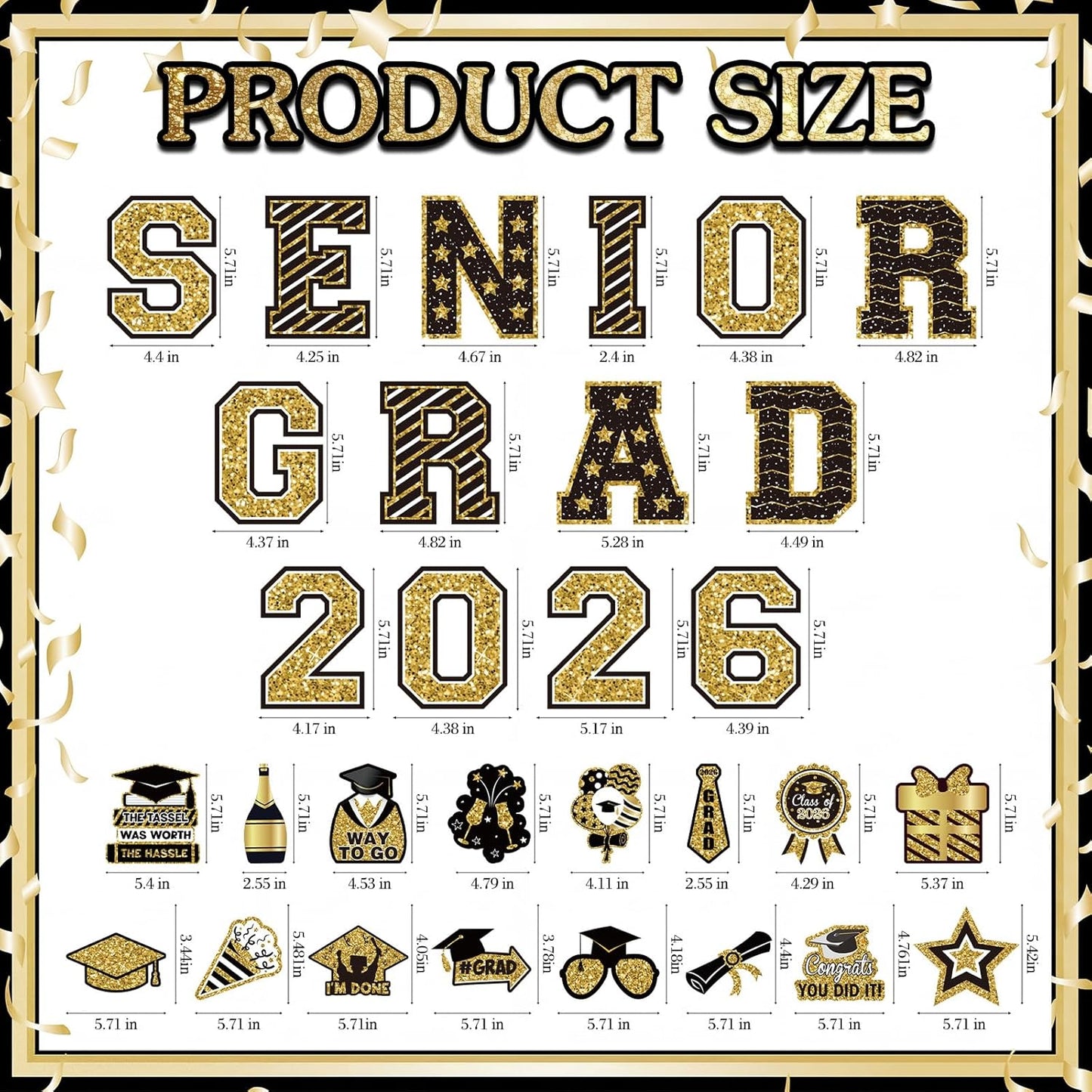 30 Imanes Graduación 2026 Negro Dorado para Nevera Puerta Garaje