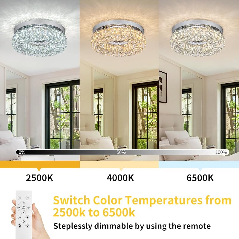 Lámpara techo LED redonda cristal 11.8" regulable 2500-6500K