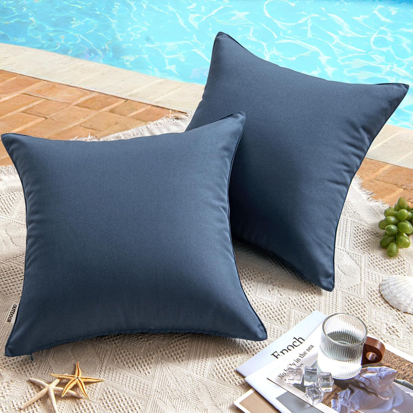 2 Fundas Cojín Decorativas Impermeables 18x18" Azul Oscuro