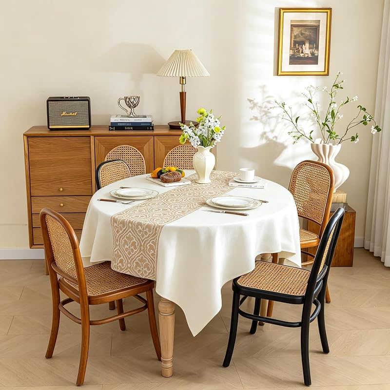 Mantel redondo beige nórdico resistente agua manchas