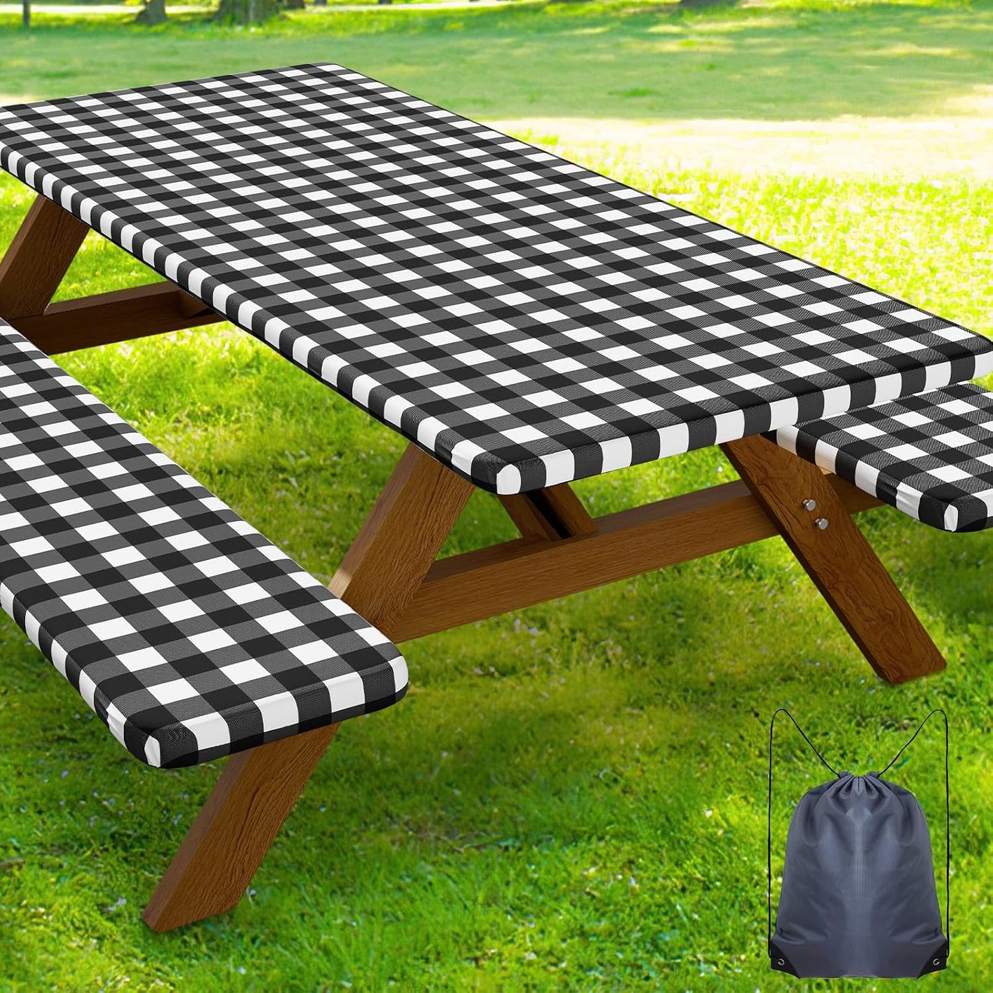 Mantel picnic fundas banco elástico impermeable 8ft negro
