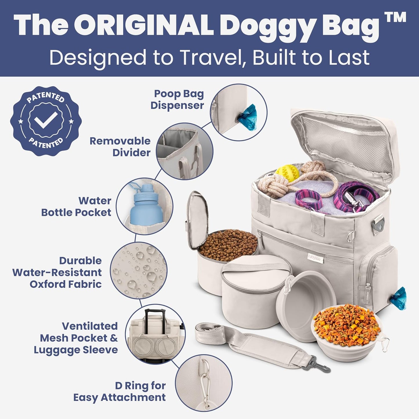 Bolsa viaje perro 2 cuencos sin BPA beige