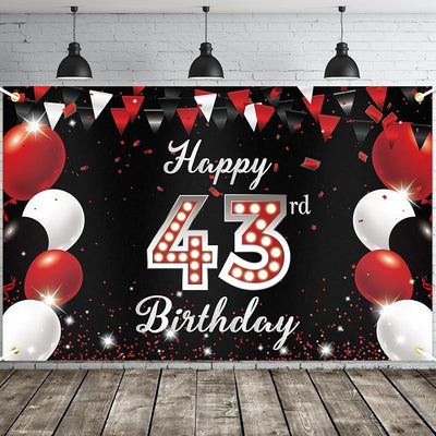Cartel feliz cumpleaños 43 rojo y negro decoración fiesta
