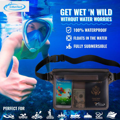 Bolsa impermeable correa cintura 2uds para playa y agua negro gris