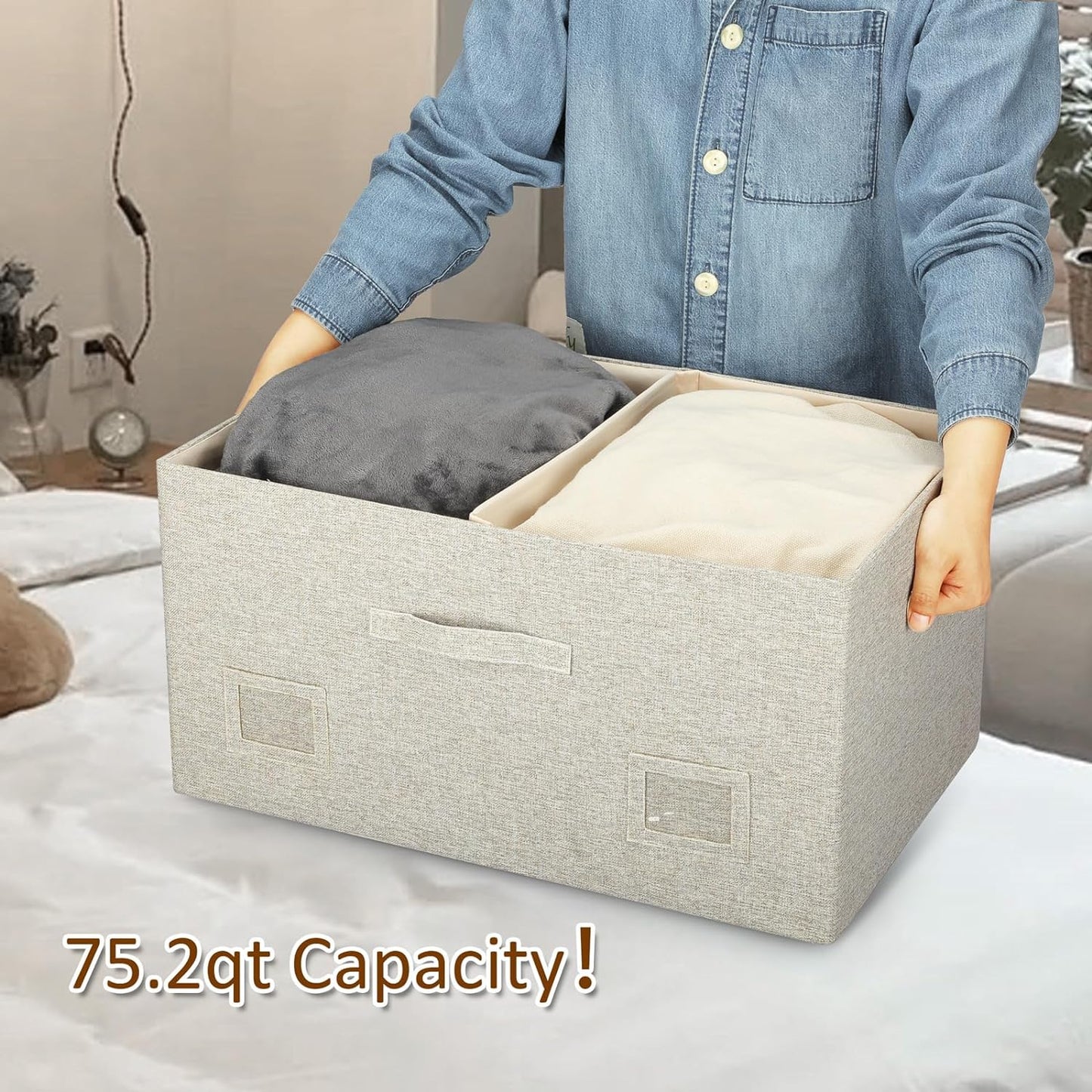 Cajas apilables plegables decorativas 75qt beige