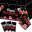 Manteles confeti feliz cumpleaños 54x108pulg rojo y negro