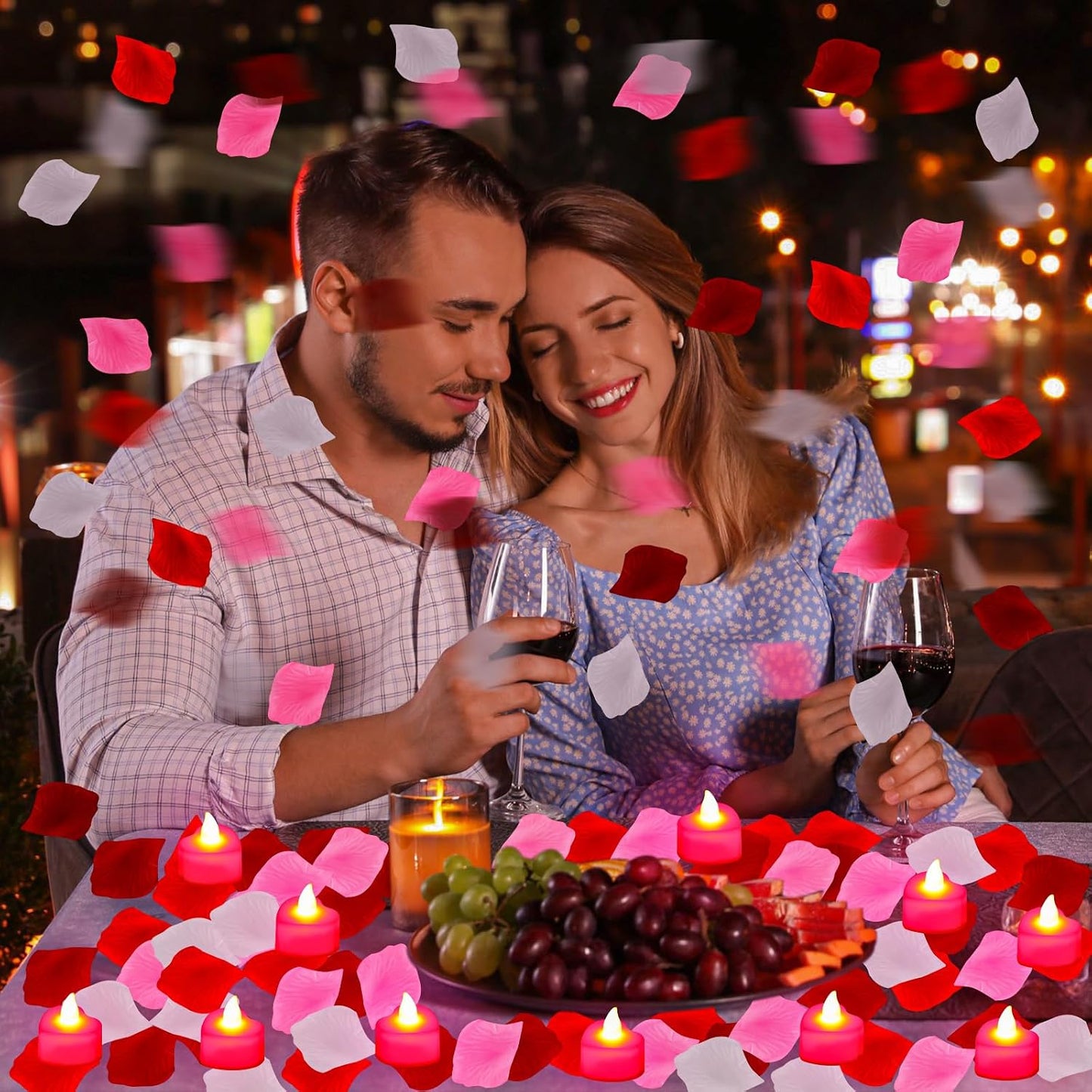 1000 Pétalos Rosa Velas LED Corazón Blanco Rojo Decoración Nocturna