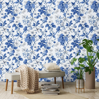 Papel tapiz autoadhesivo floral azul 17.7x118pulg
