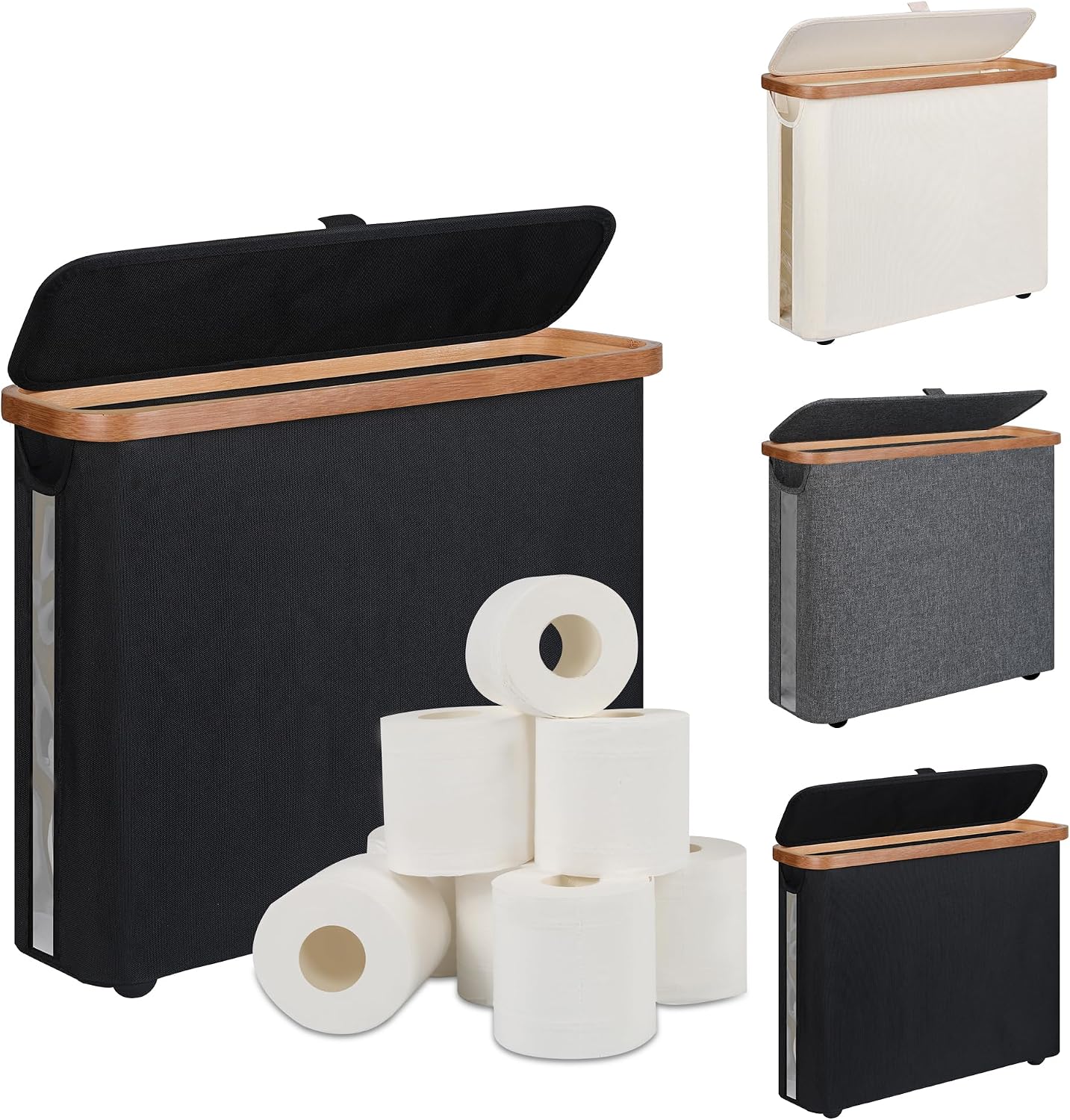 Cesta papel higiénico con tapa y asa para 9 megarrollos