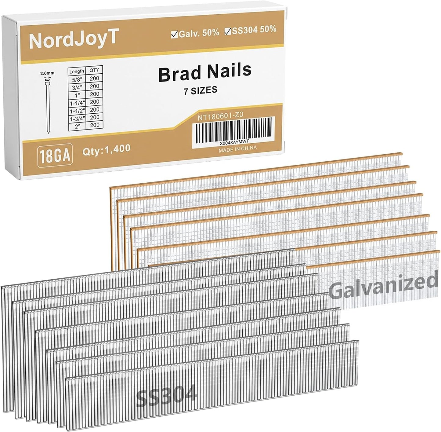 Clavos Brad T 7 tamaños 1400 pzas 5/8 a 2 pulg