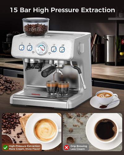 Cafetera Espresso 15 Bar Espumador Leche 75oz Acero Inox