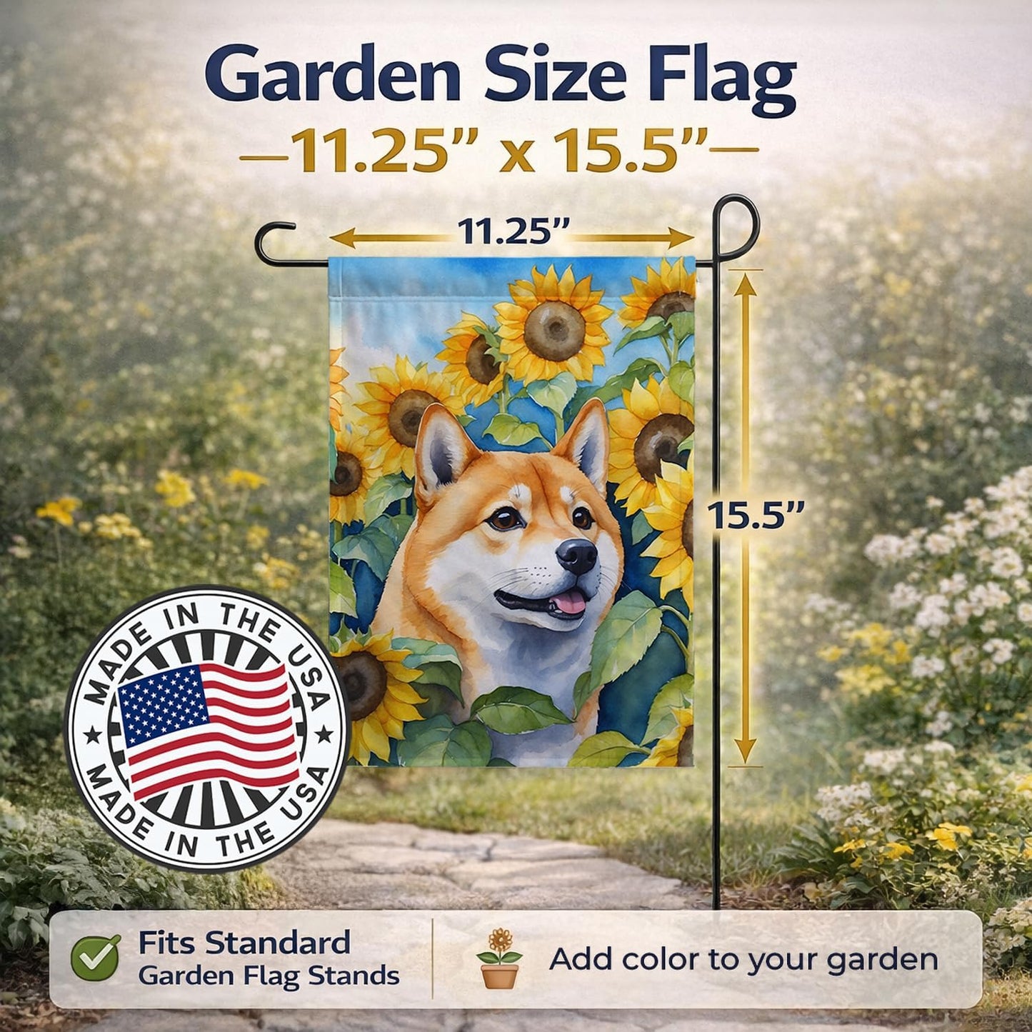 Bandera jardín girasoles Shiba Inu multicolor