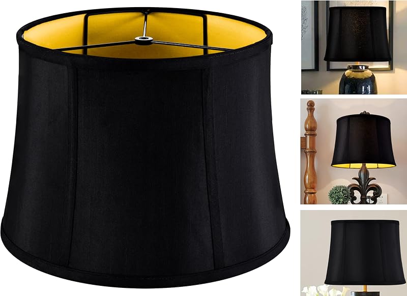Pantalla lámpara tambor negra 12x14x10pulg seda