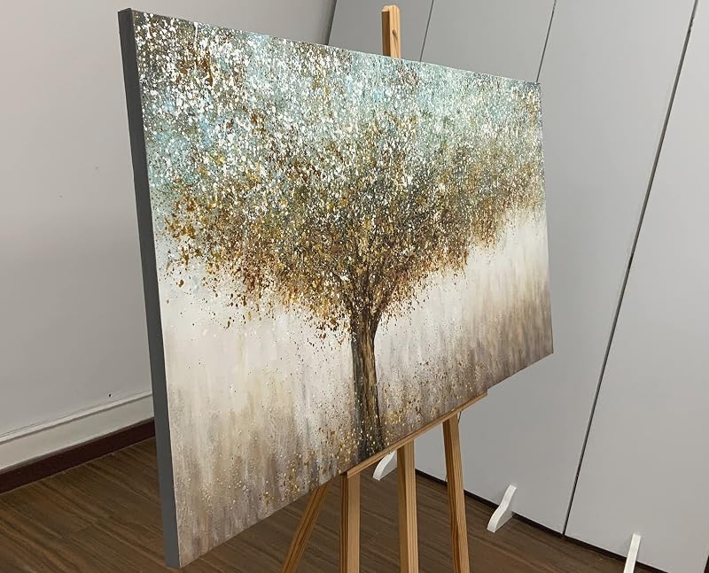 Pintura al óleo abstracta 24x48pulg enmarcada contemporánea