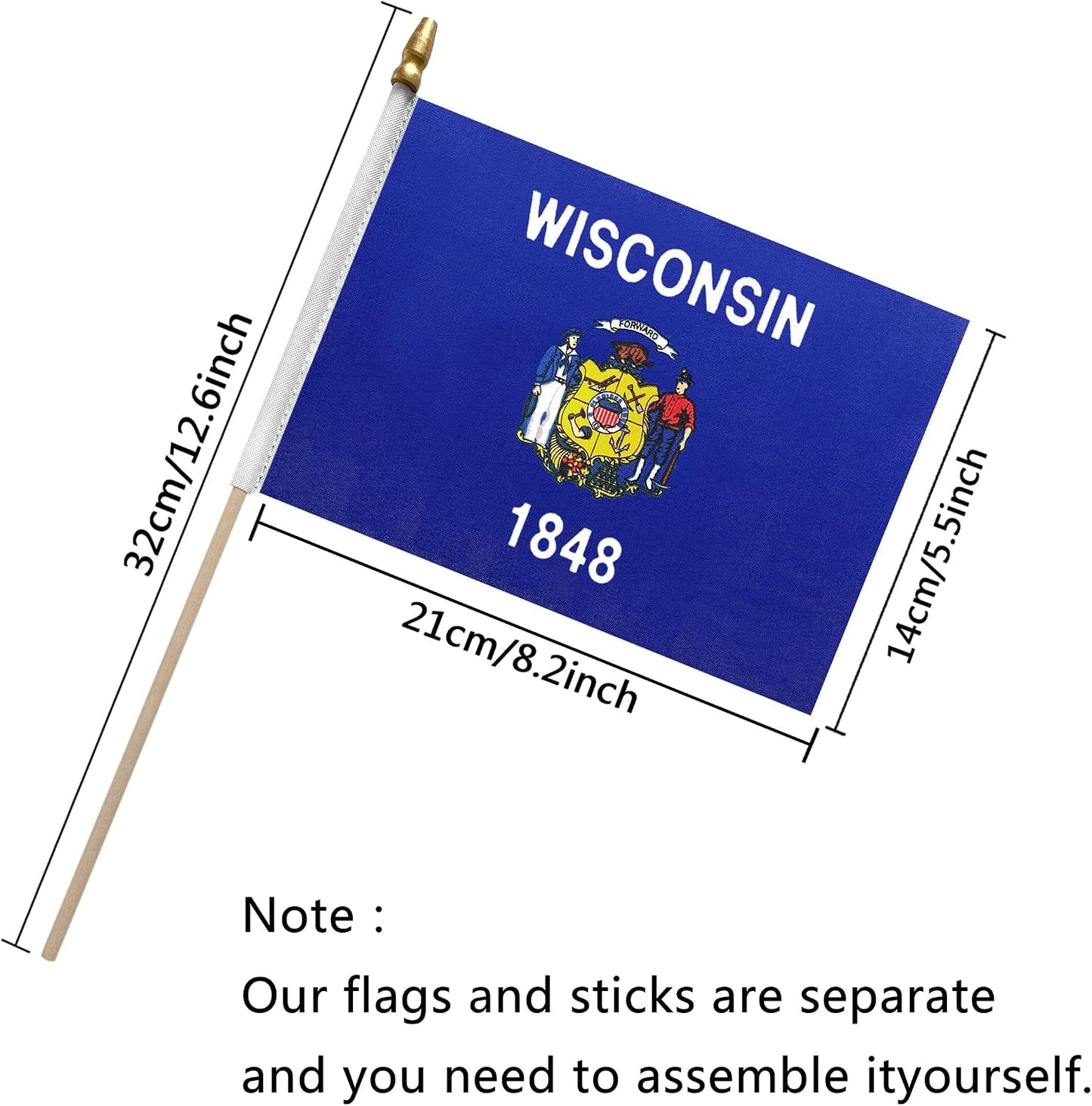 Bandera Wisconsin 5x8pulg Mini en Madera Pack 12