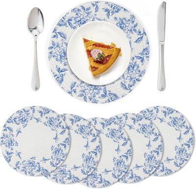 6 Manteles Chinoiserie 12pulg Azul Blanco Antideslizantes