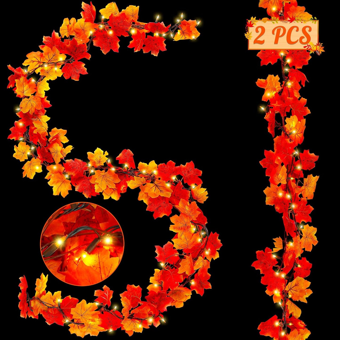 Guirnalda otoño enchufable 18ft 100 luces naranjas