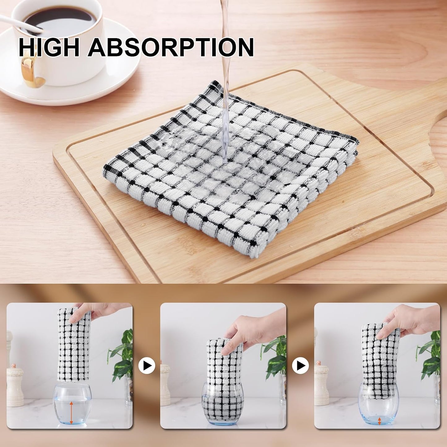 8 Pzas Paños cocina algodón 12x12pulg color negro