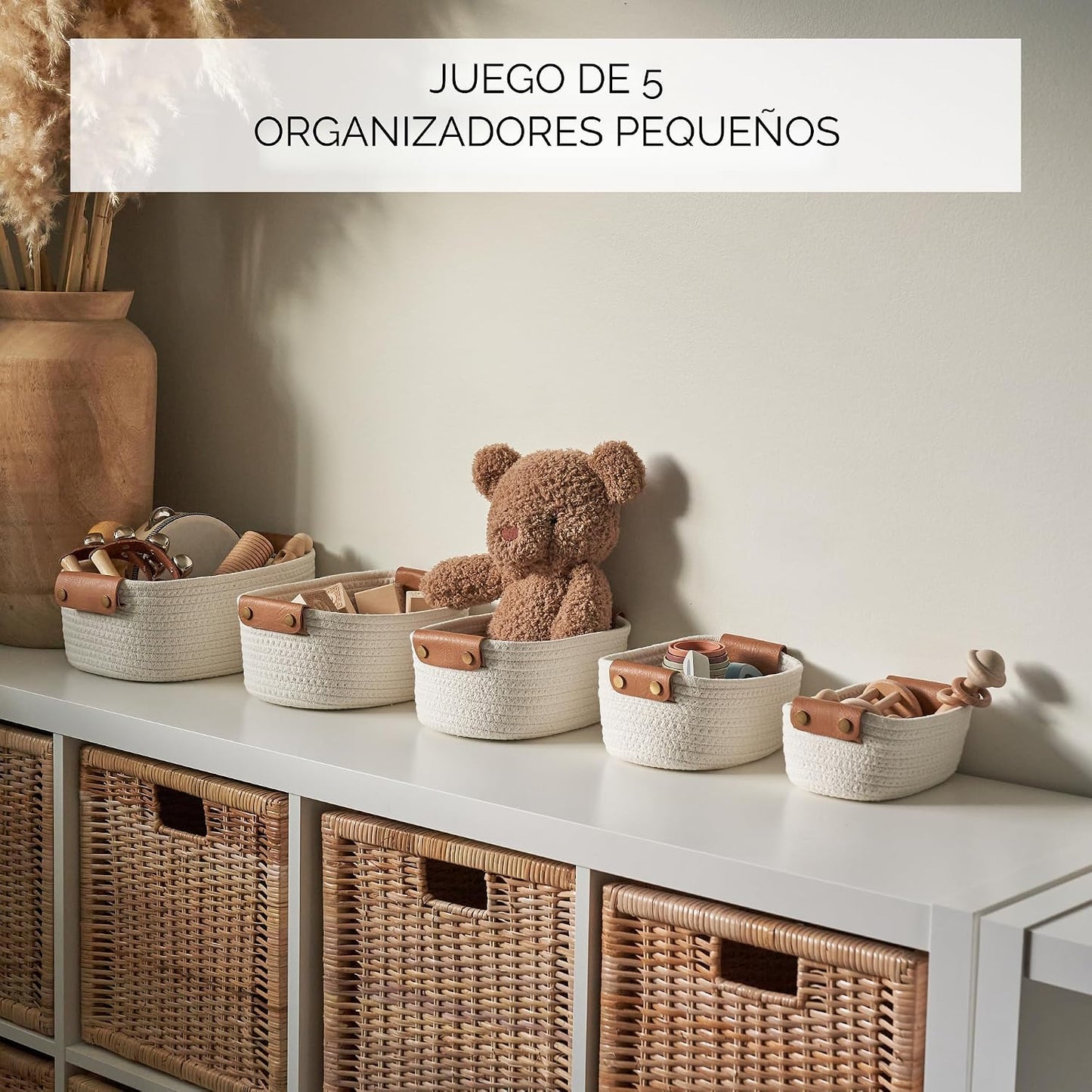 Set 5 Cestas Almacenamiento Cuerda Algodón Estante