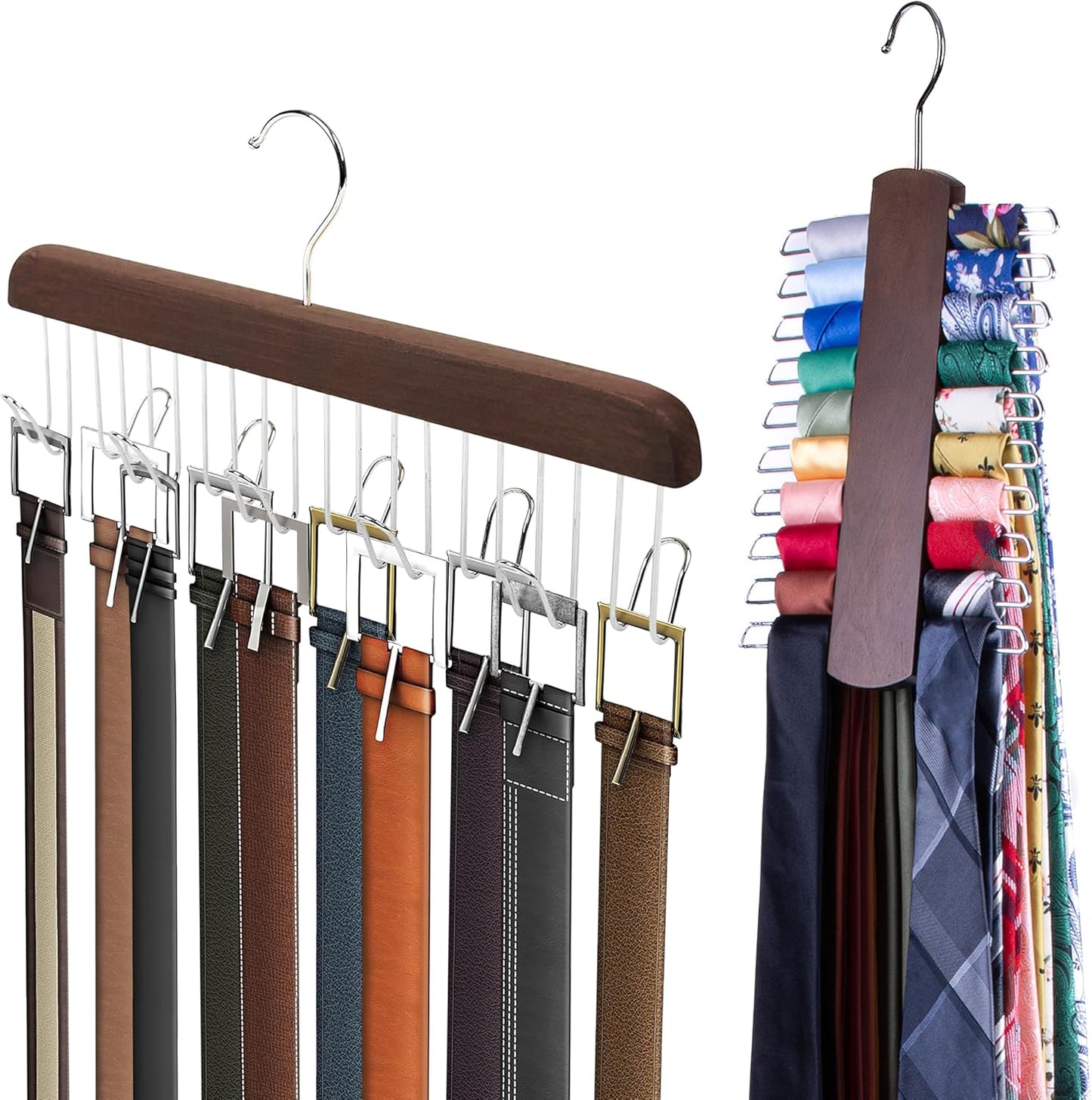 Percha madera nogal para corbata y cinturón organiz.