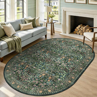Alfombra ovalada floral 6x9ft color verde esmeralda antideslizante